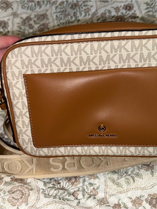 Michael Kors Handbags - Michael Kors Cream Monogram and Brown Leather Crossbody Bag